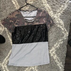 Camouflage and Sequin Women's Top